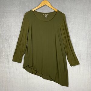 Chicos Top Womens Size 2 Long Sleeve Asymmetrical Hem Tunic Olive Green Rayon